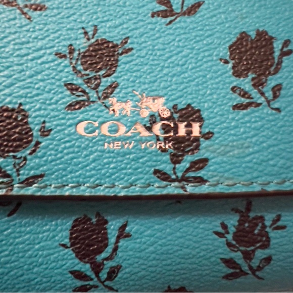 Coach Accordion Wallet In Badlands Floral Print Silver/Turquoise/Black F56723 - Picture 3 of 11